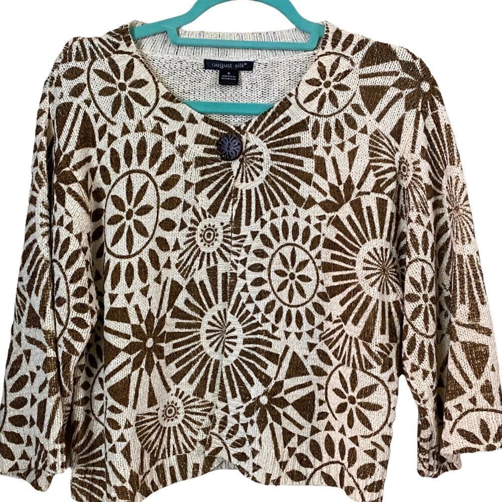 August Silk Graphic One Button Cardigan Size Medium